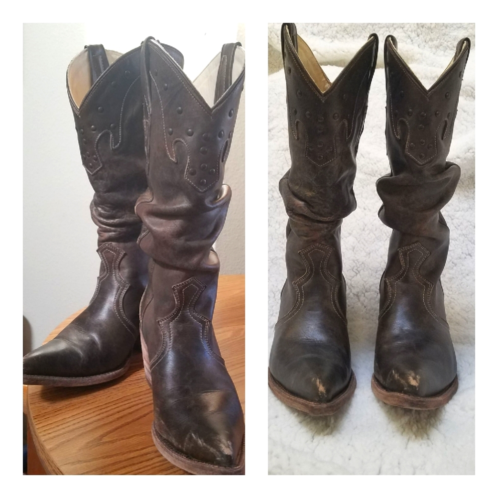 Women's Slouchy Cowgirl Leather Boots, 7.5